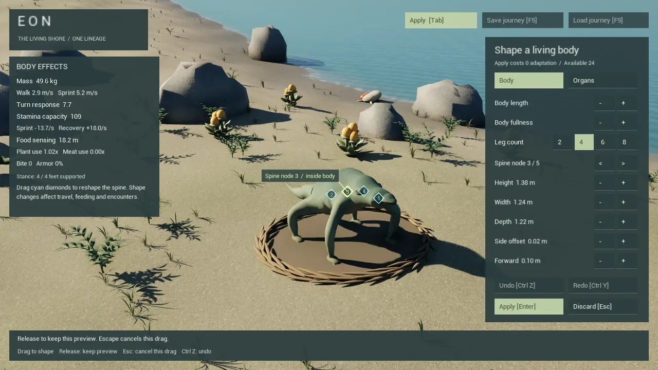 Reshaping a four-legged creature in its nest on the Living Shore.