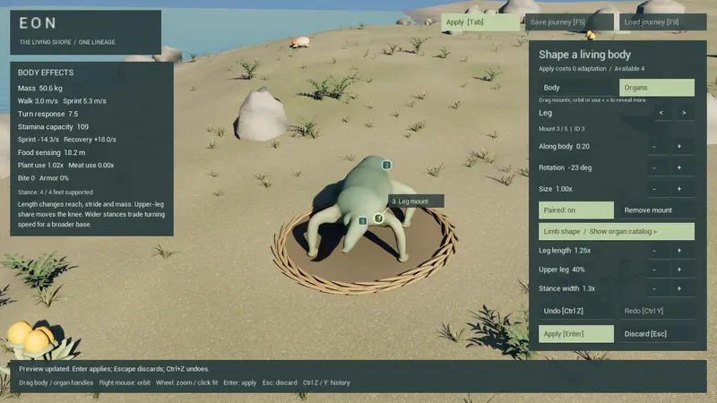 Explore limb proportions in the anatomy editor.