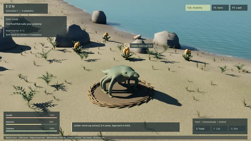 A six-legged creature on the shoreline.