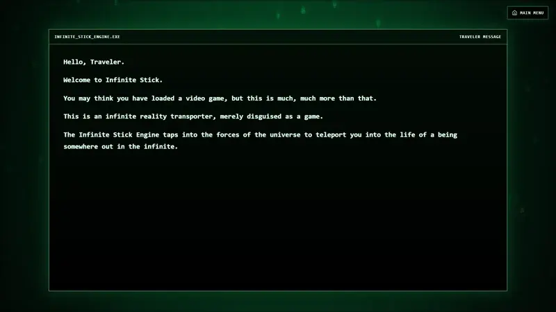 Hello, Traveler: the engine introduces itself.