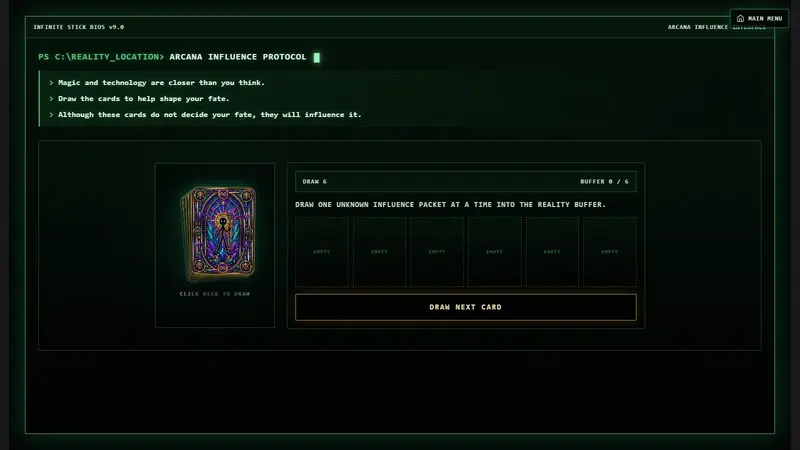 The arcana influence protocol: draw six cards from the deck.