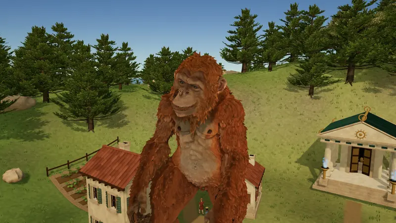 The orangutan giant between a house and the sanctuary.