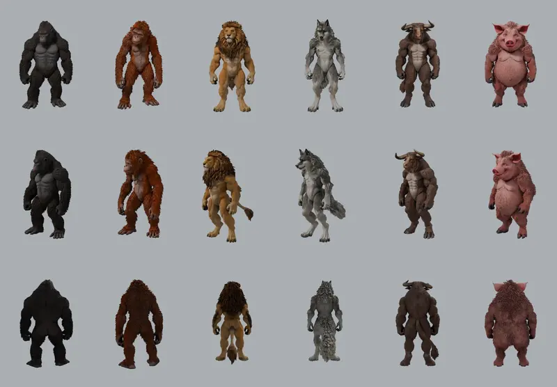 Step 1: 3D models generated from the concept sheets.
