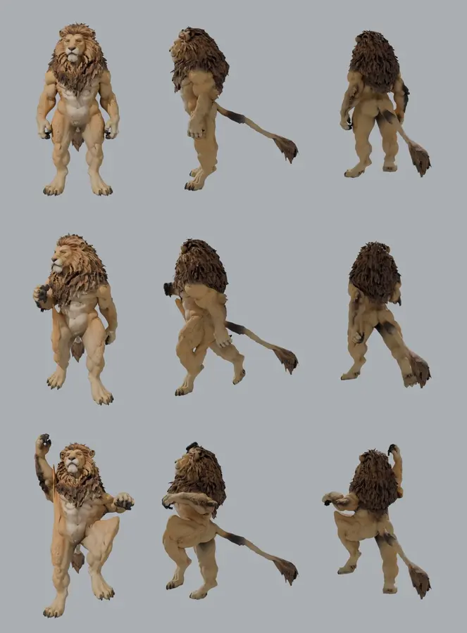 Step 2: the lion, rigged and posed.